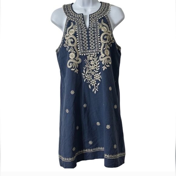 THML Blue Embroidered Blue Sleeveless Sheath Dress Size Small - Picture 1 of 11